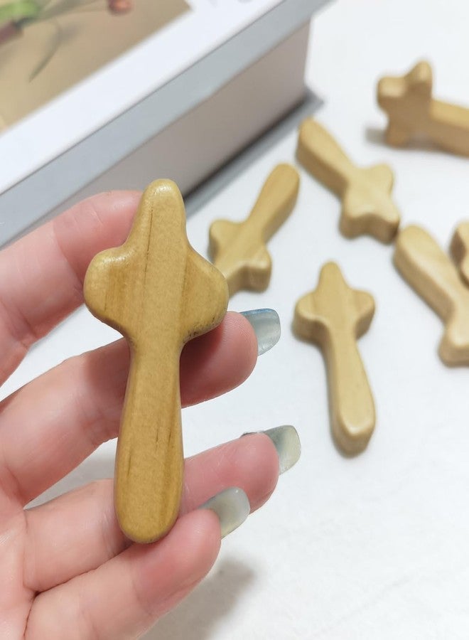 EAEDMY 12Pcs Small Wooden Pocket Crosses, Mini Portable Pine Hand Held Jesus Cross, Prayer Cross for Religious Occasion or Communion, 2.44in - Image 2